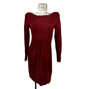 CACHE Women's Size M Burnt Red Knit Bodycon Midi Sweater Dress w/Lacing Trim
